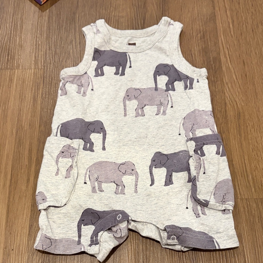 Tea Collection Gray Elephant Romper